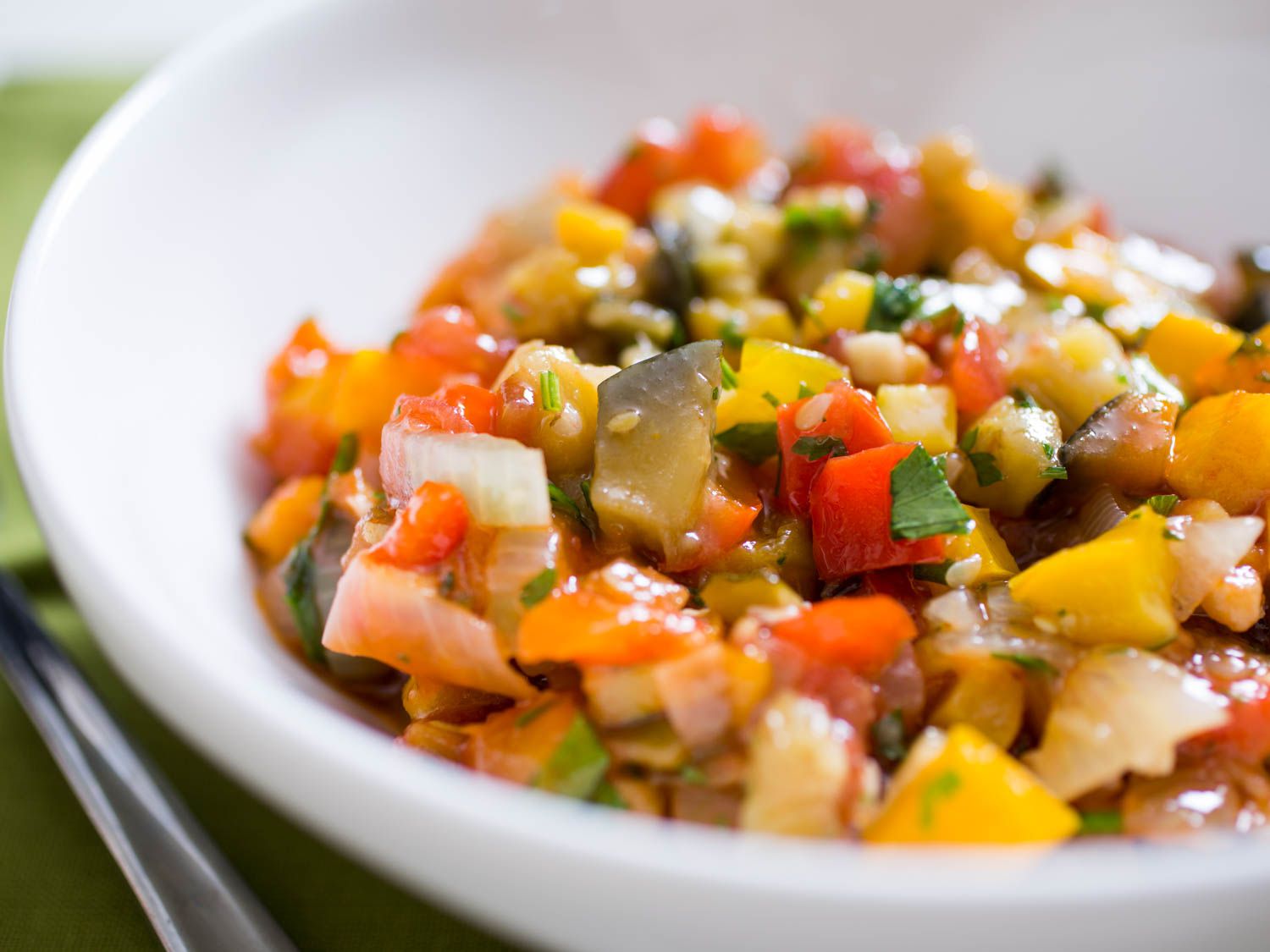 A bowl of colorful Provençal ratatouille.