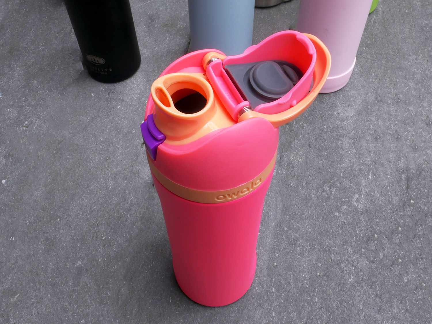 an overhead view of the owala water bottle