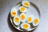 Hard-boiled eggs made in the Nostalgia egg cooker