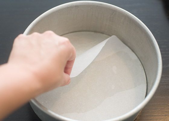 lined cake pan with parchment