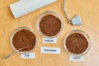 Beans ground on three different settings using the Timemore C2 Max Manual Grinder