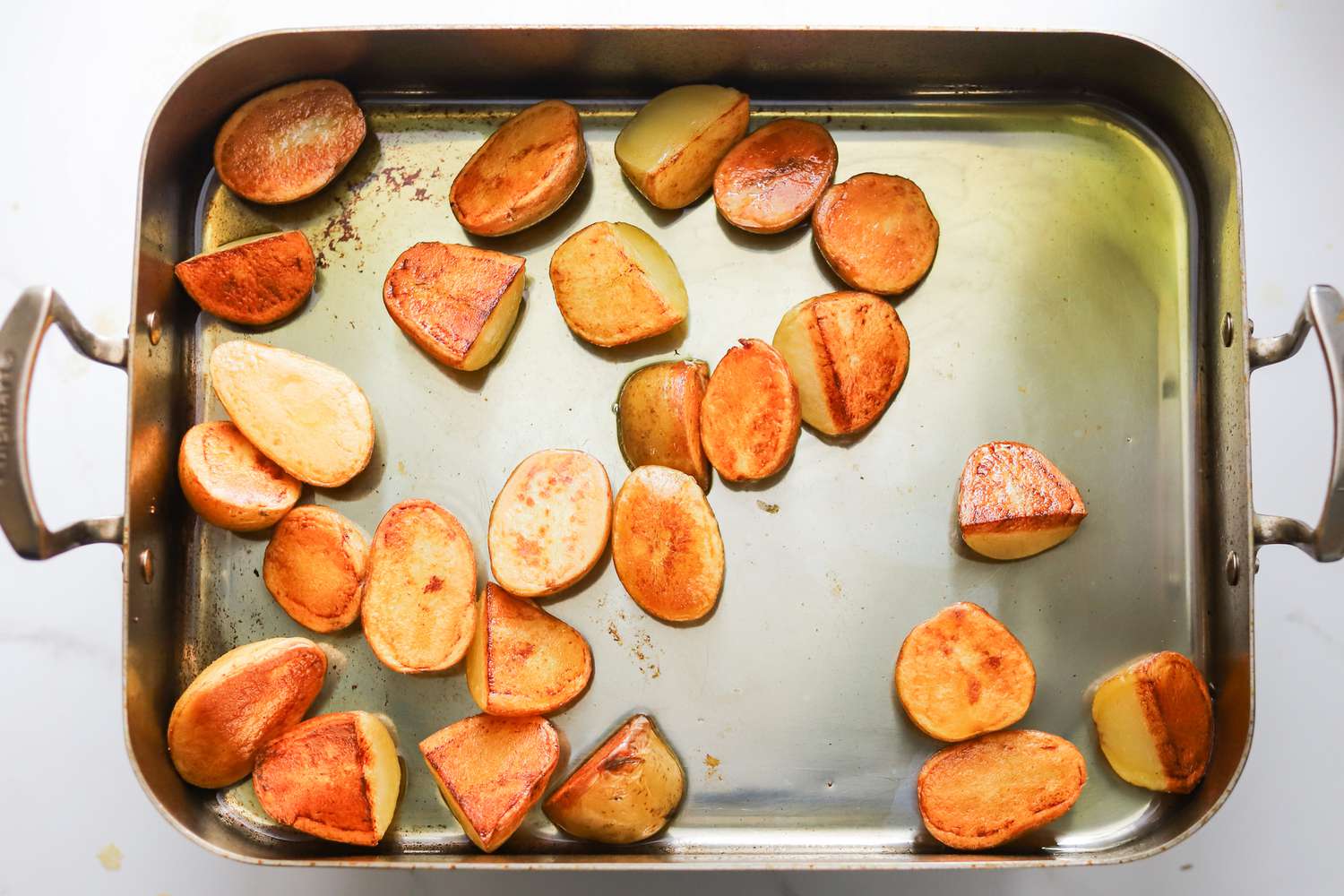 The Cuisinart roasting pan roasting potatoes.