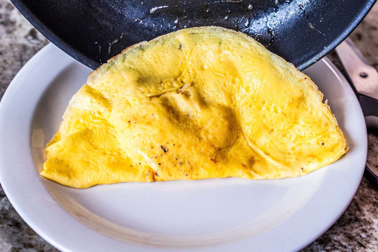 An omelette cooked in the Misen Nonstick Pan
