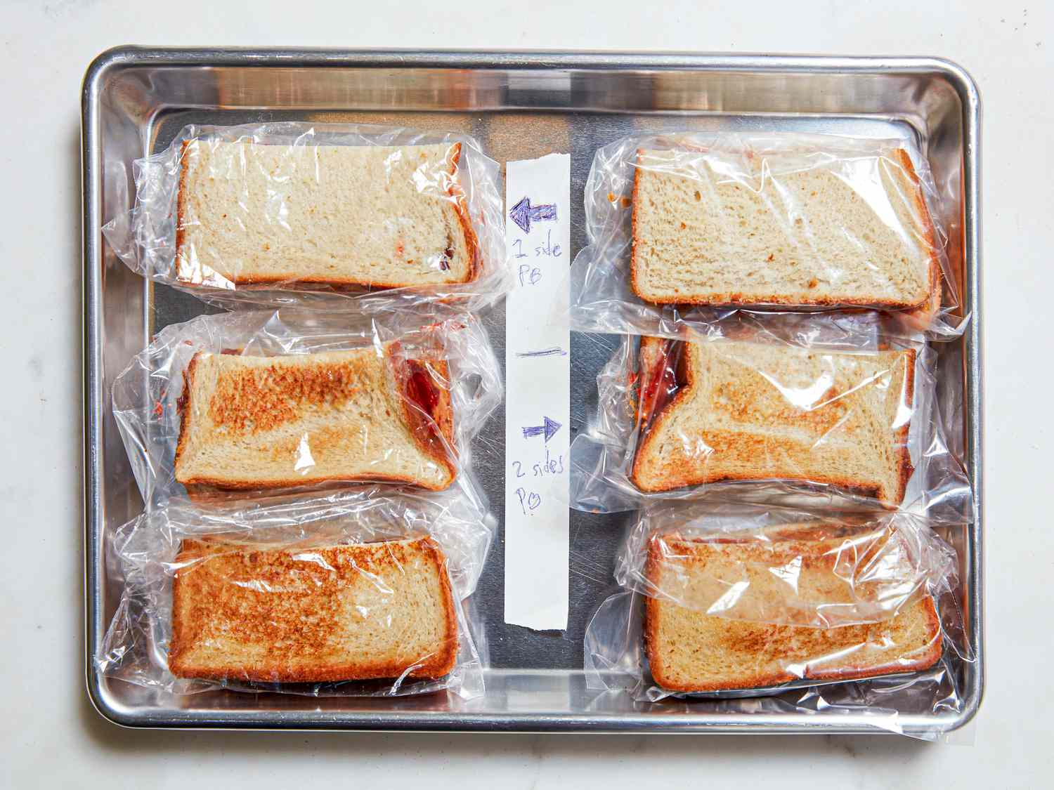 Overhead view of PB&J testing