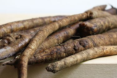 Burdock roots on a table. 