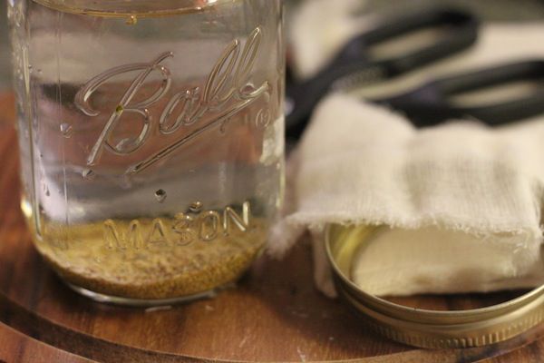 Beans in water in a mason jar