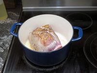 seared pork in the tramontina dutch oven