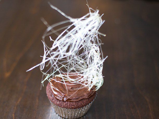 spun sugar on a cupcake