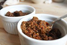 Ramekins containing sambal. 