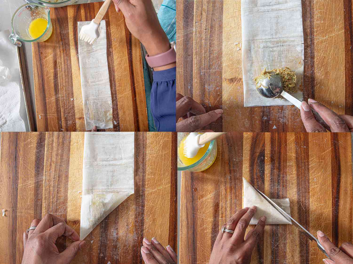 Four image collage of forming triangles