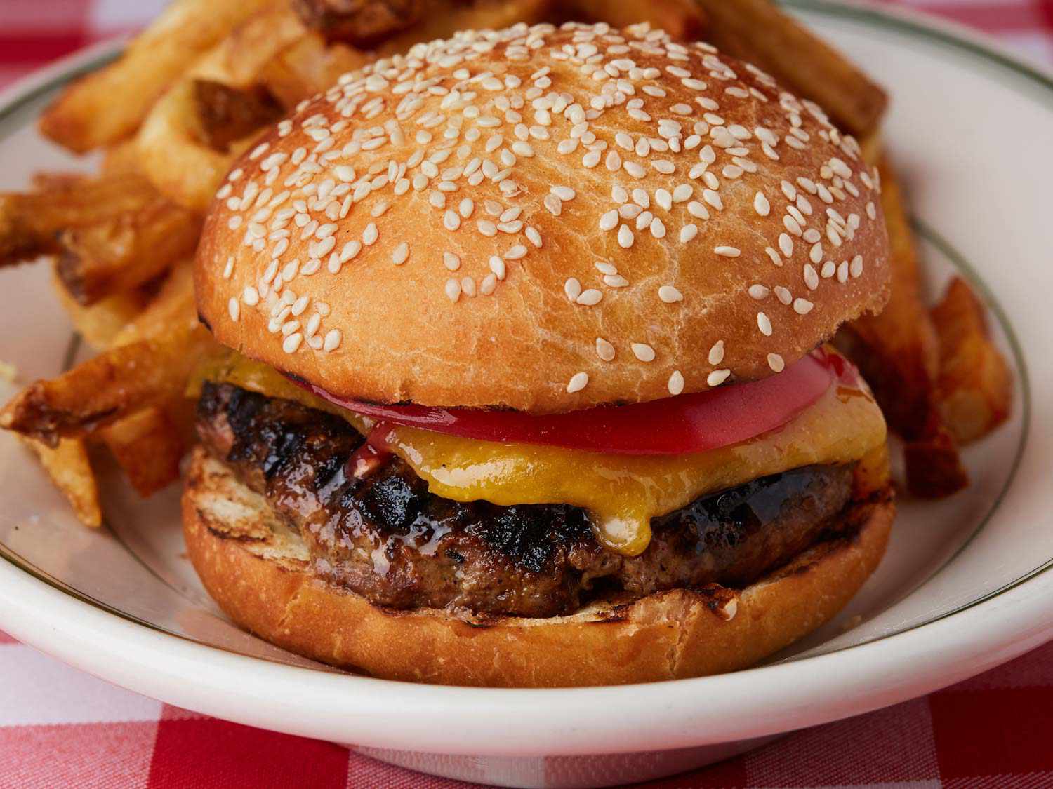 A burger and fries at Buck's Fishing & Camping.