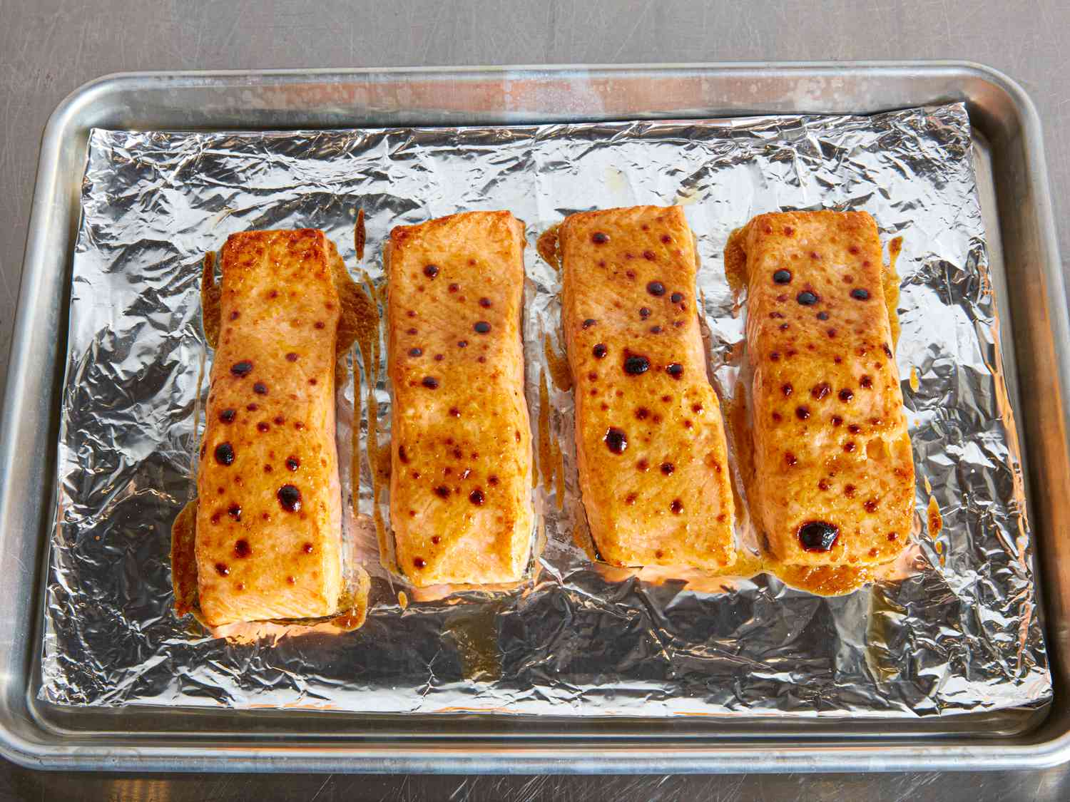 Overhead view of salmon after being broiled