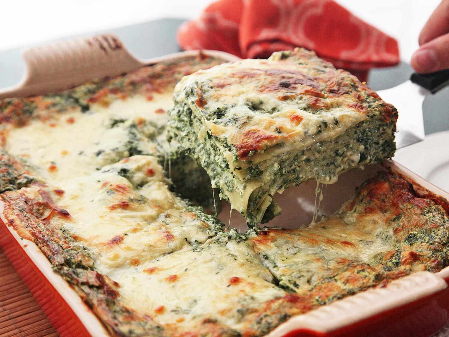 Serving up a slice of Creamy Spinach Lasagna