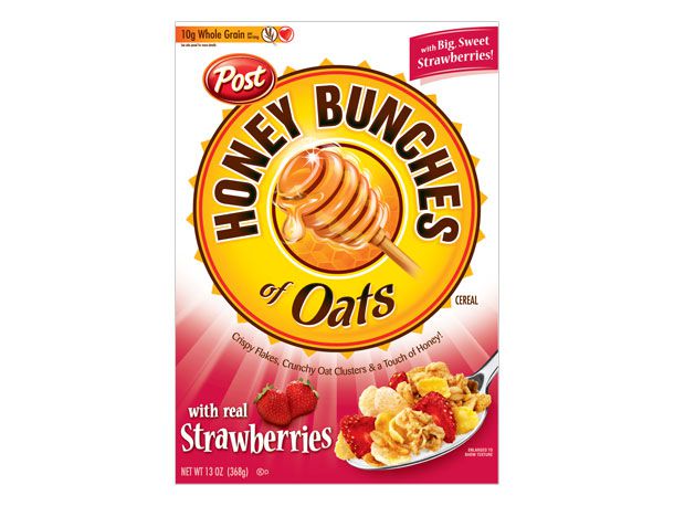 Honey Bunches of Oats with Strawberry box cover.