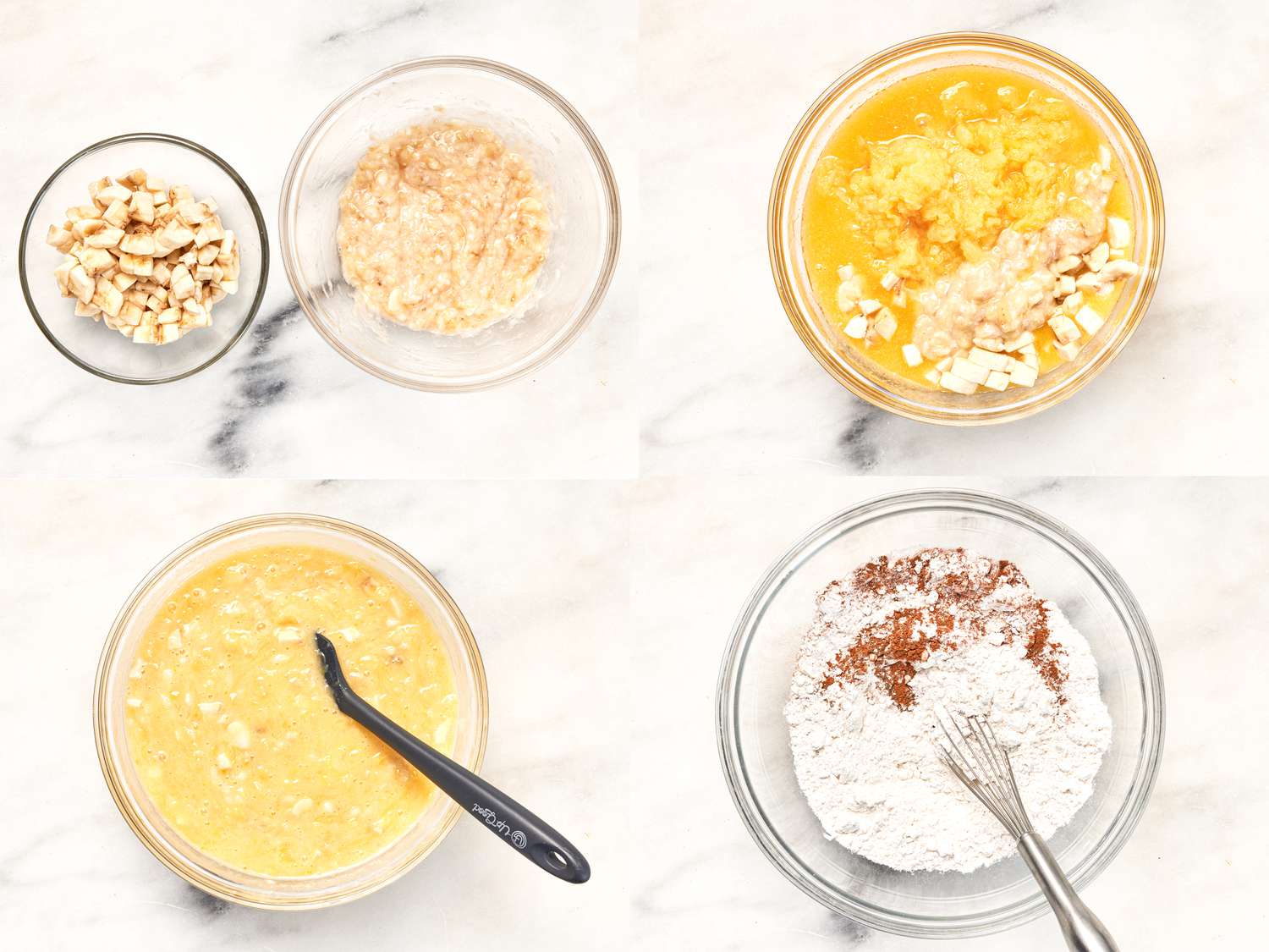 Four image collage of building batter