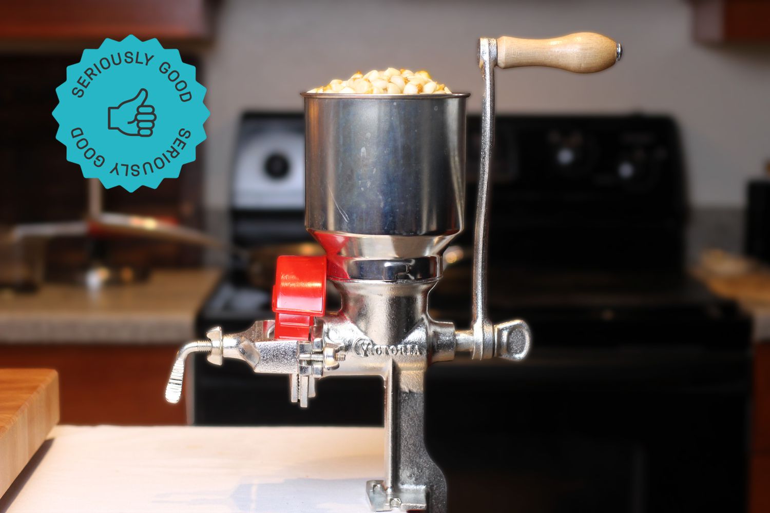 the masienda masa mill filled with corn