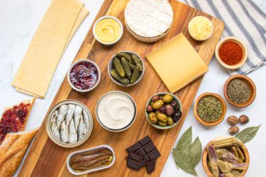 Overhead view of french pantry essentials