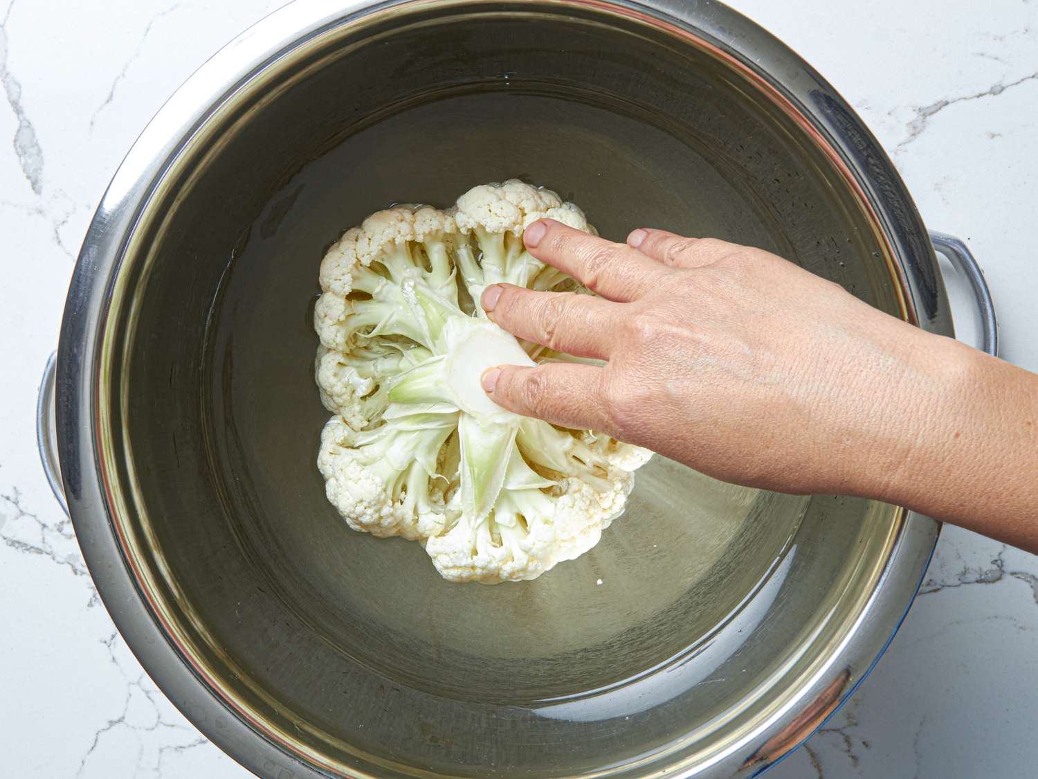 Overhead view of bringing cauliflower 