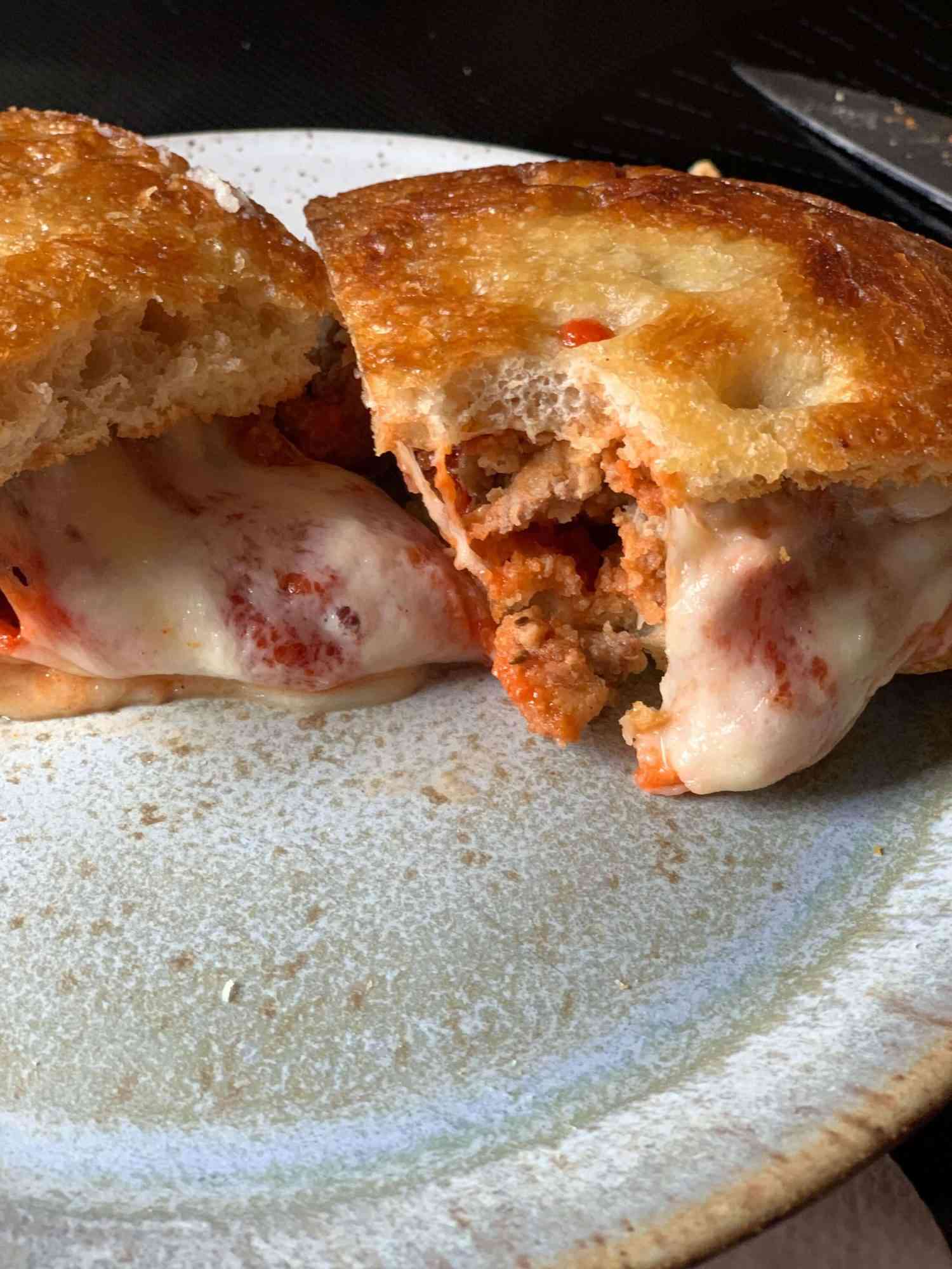 close up of interior of meatball parm