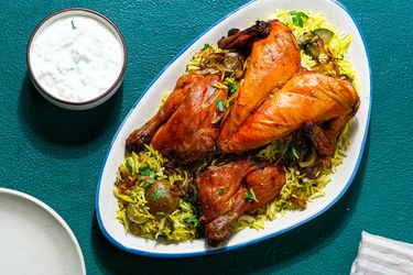 Overhead view of Biryani Style Roast Chicke