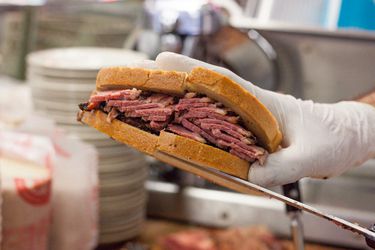 A pastrami sandwich from Katz's Deli in New York. 