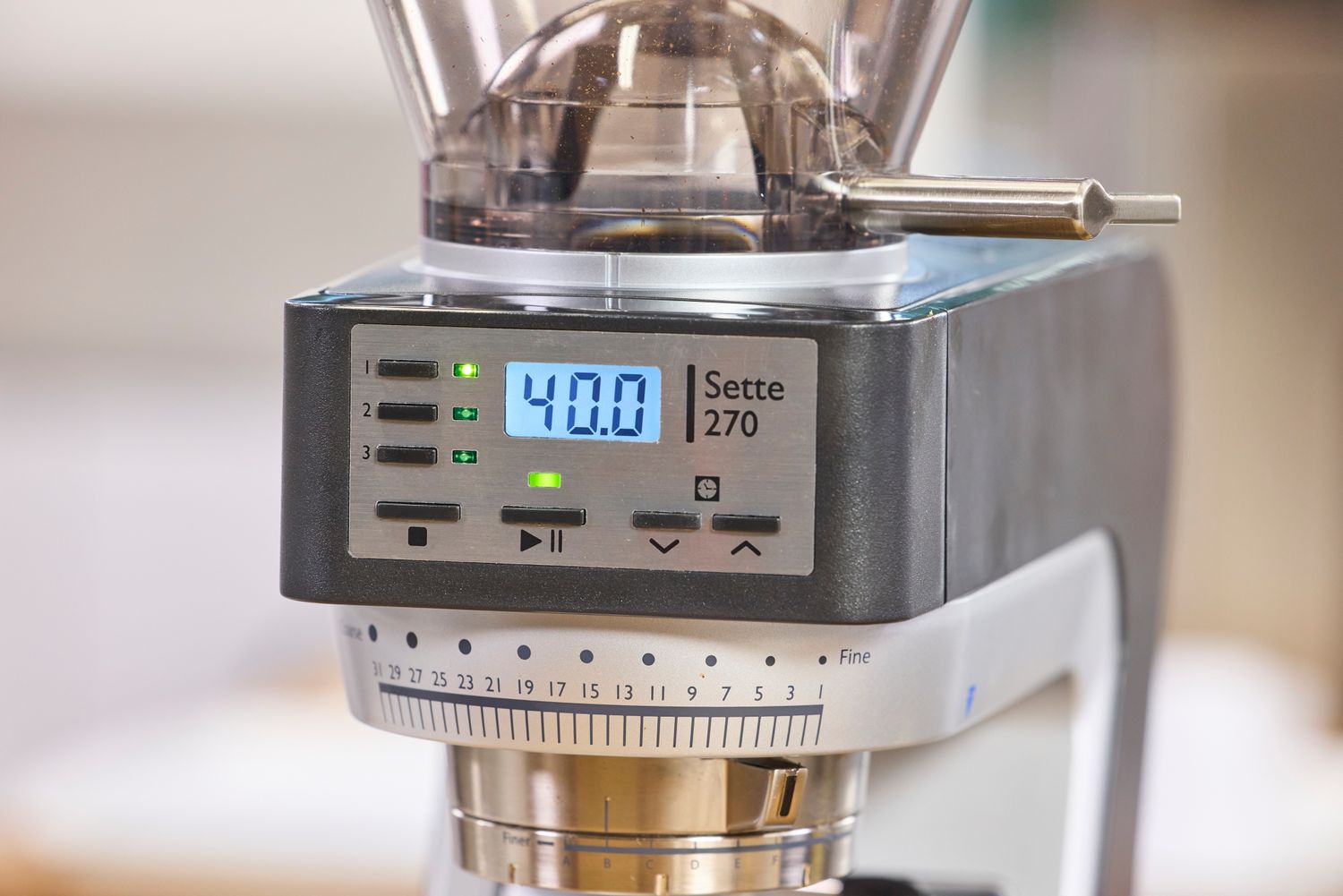 The buttons on the front of the Baratza Sette 270 Conical Burr Grinder