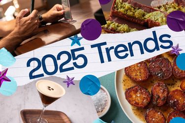 Collage of popular food and beverage trends with the title 2025 Trends including dishes and drinks