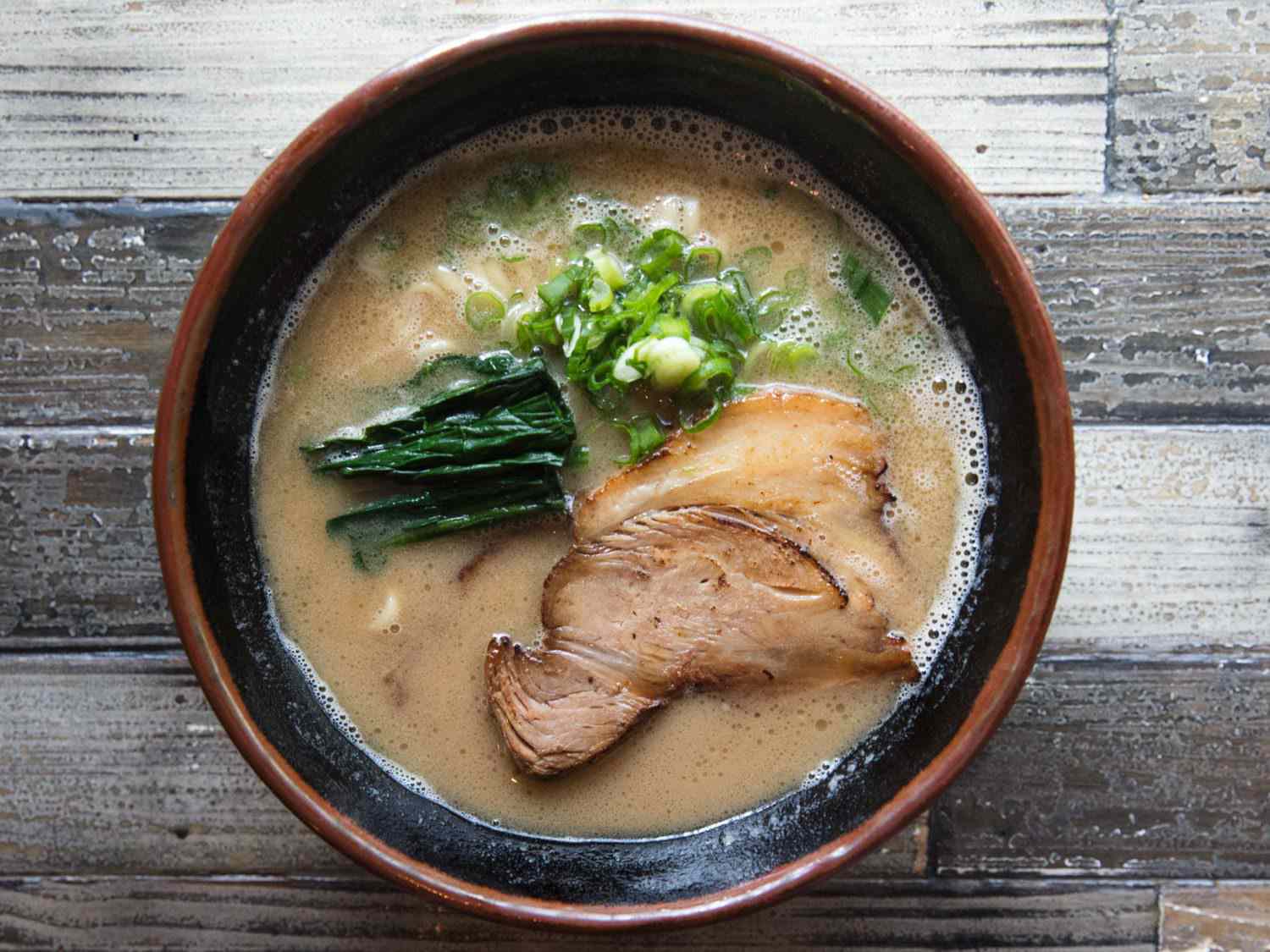 Overhead view of iekei ramen from Ramen Shack