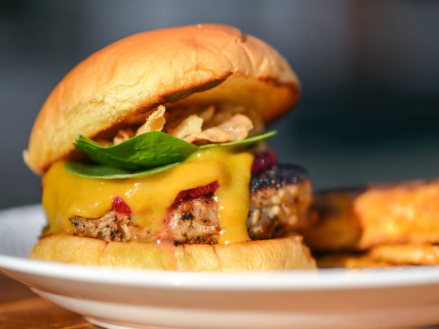 Side view of assembled Thanksgiving turkey burger