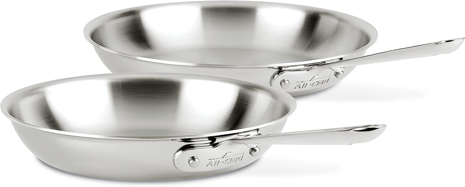 two stainless steel skillets