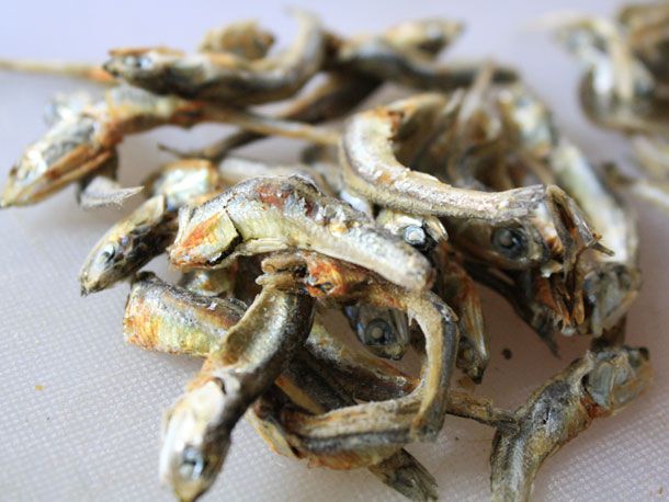 A pile of dried anchovies.