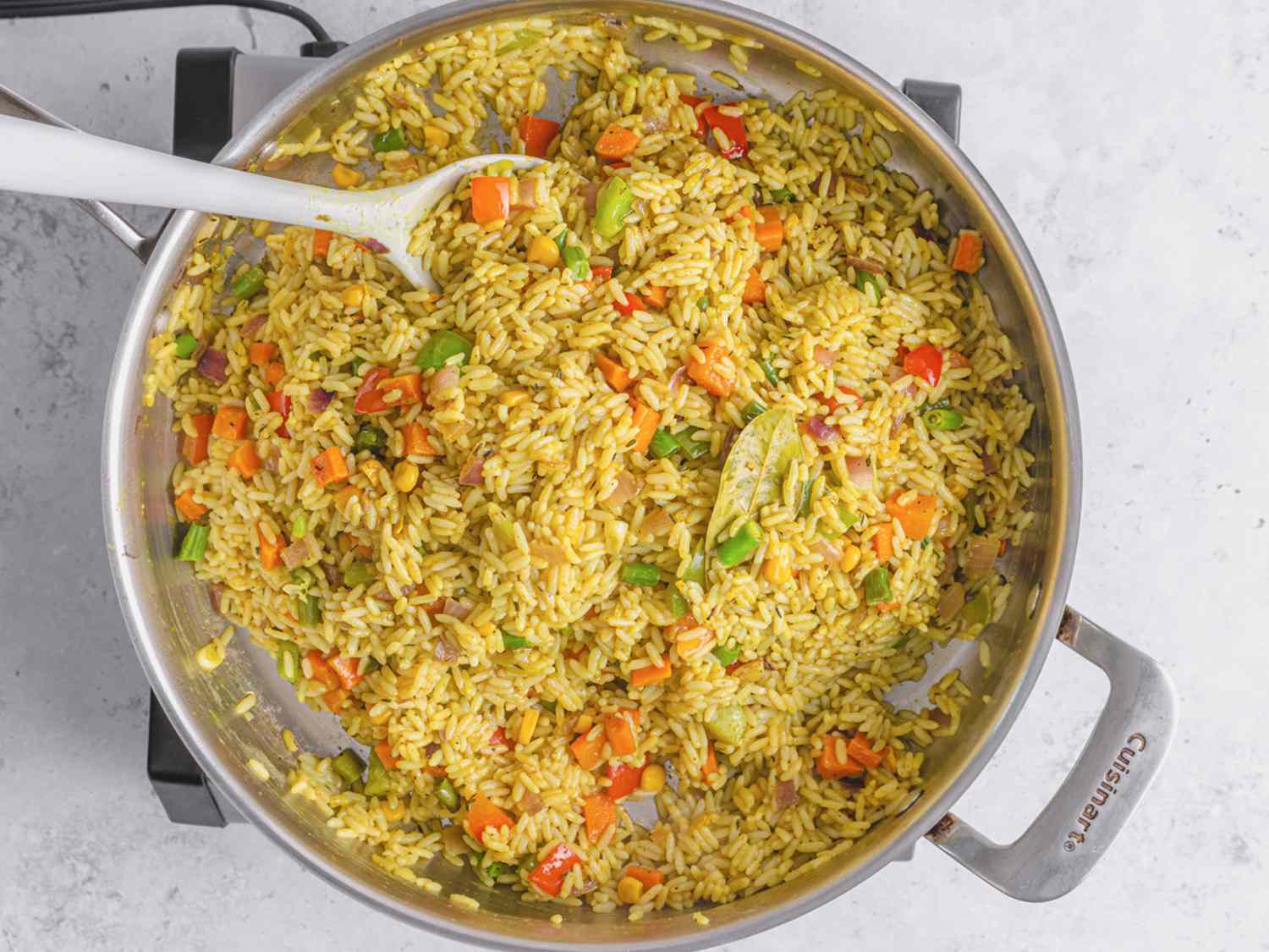 Cooked fried rice in a pan