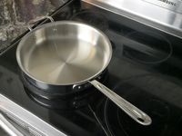 an overhead view of a saute pan