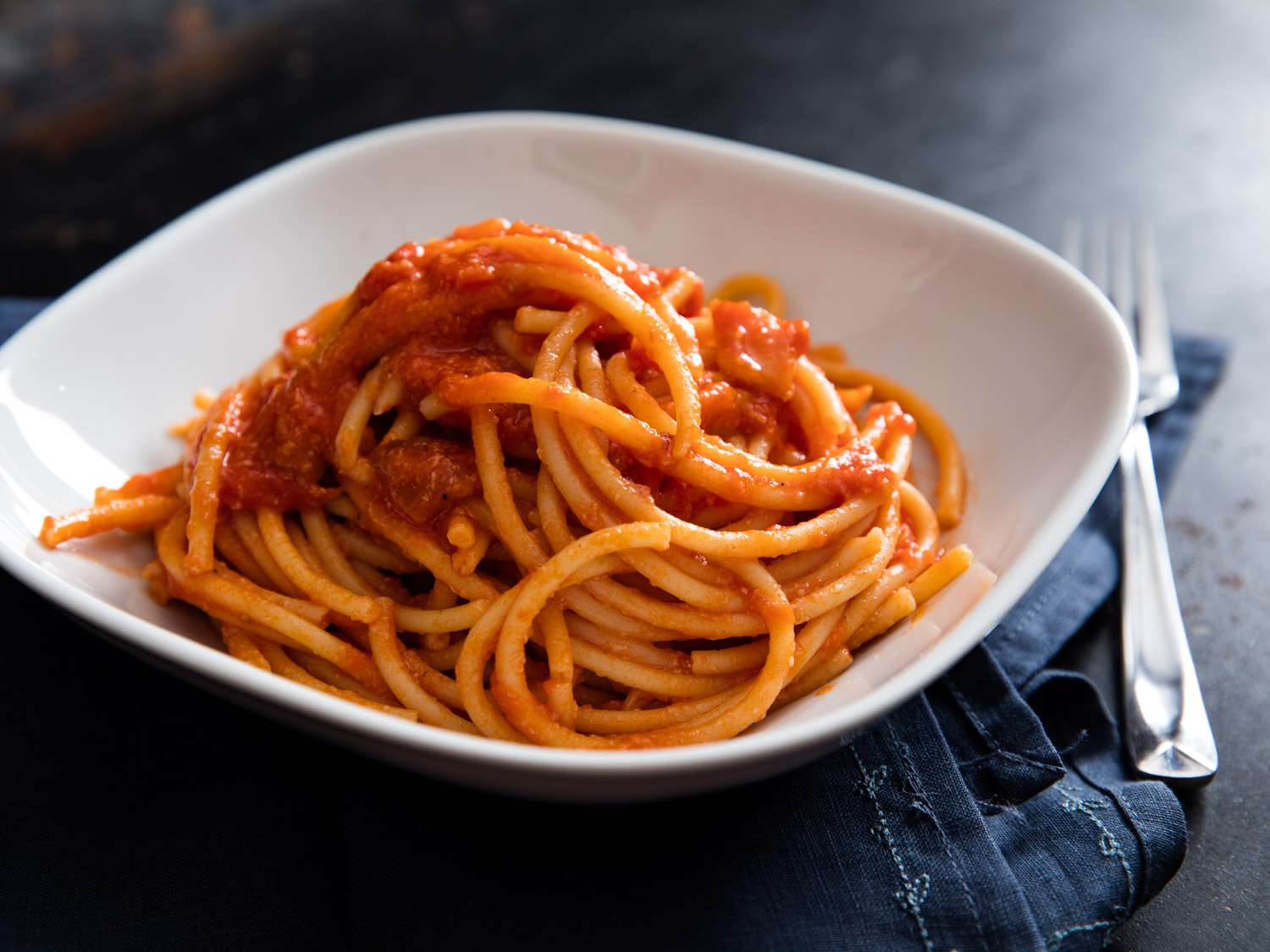 A bowl of bucatini all’amatriciana