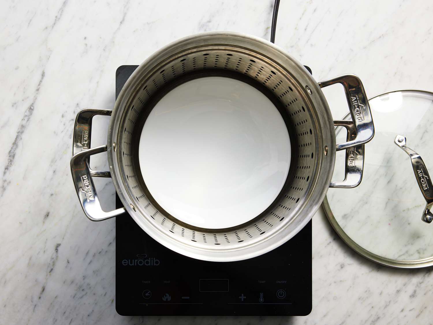 Overhead view of steamer setup