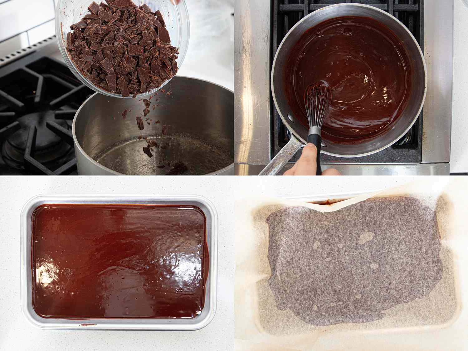 Four image collage of making water ganache