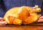 Side view of a roast chicken