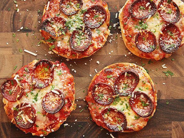 pepperoni pizza on English muffins