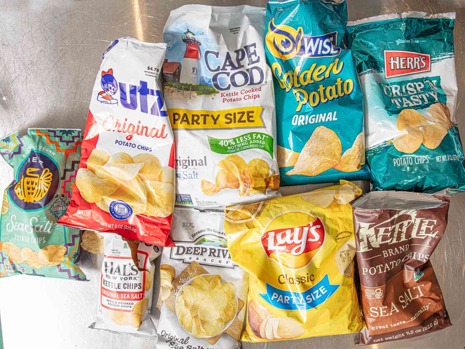 Overhead view of potato chips