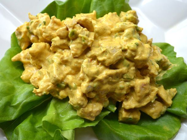 Curried chicken salad on a bed of Bibb lettuce.