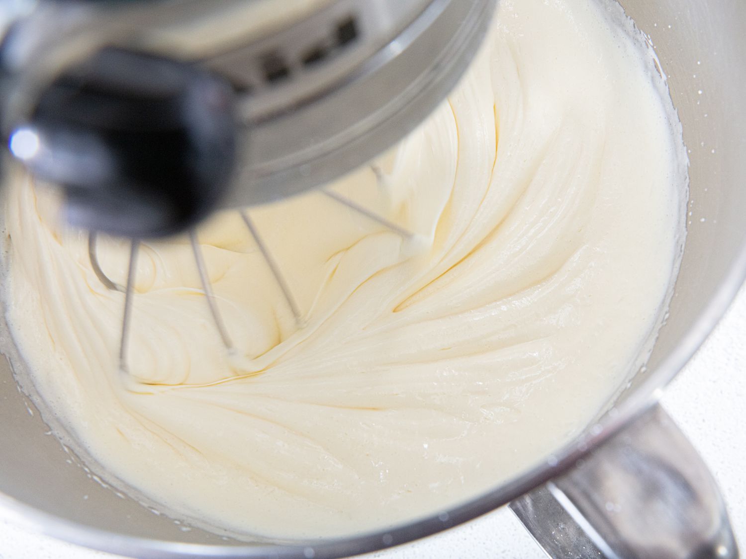 Overhead view of mixing batter