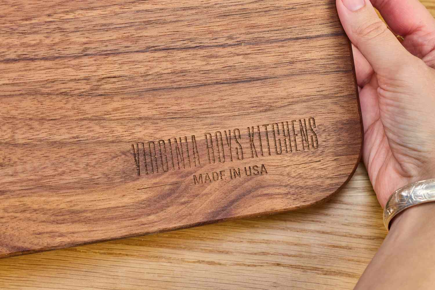 Closeup of a Virginia Boys Kitchens Walnut Wood Cutting Board