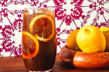 Side view of Mazagran iced coffee