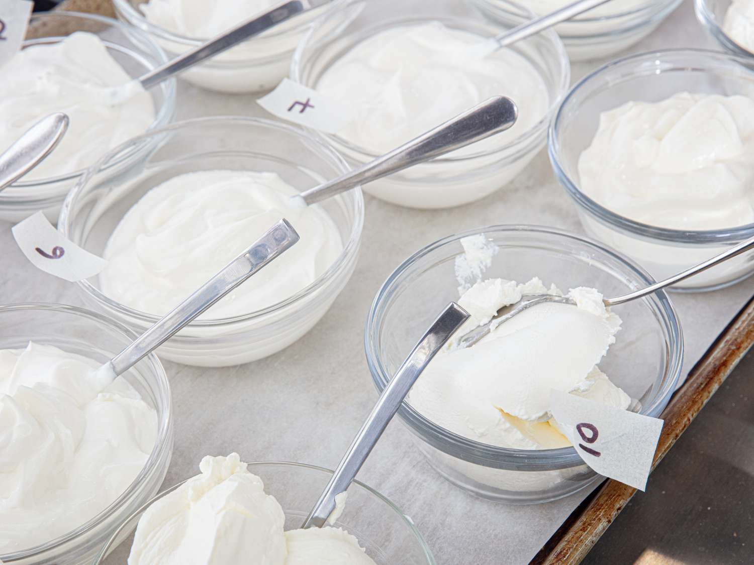 Overhead view of sour cream taste test 