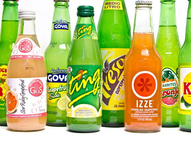 An assortment of grapefruit sodas. 