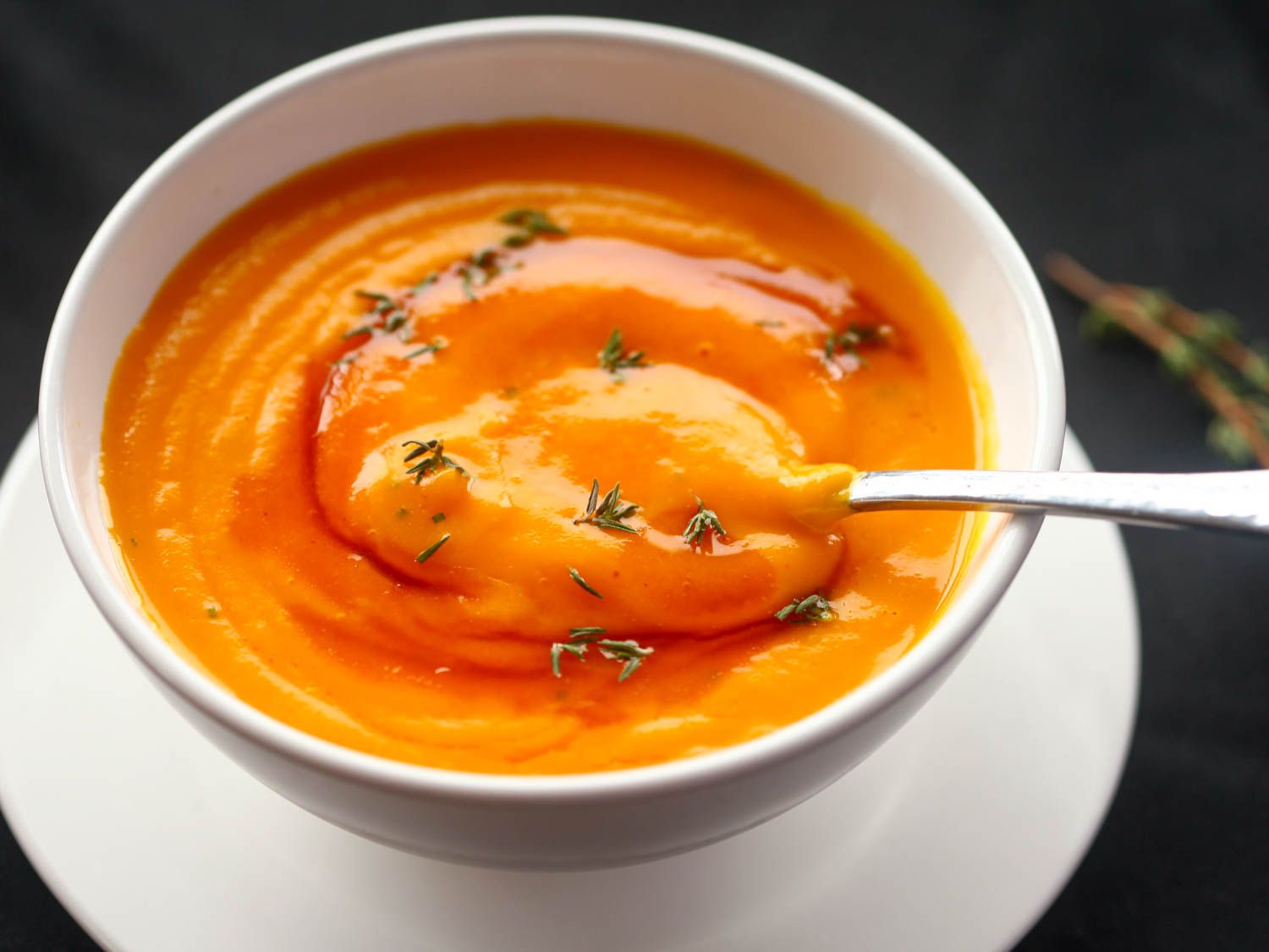 Roasted Pumpkin Soup With Brown Butter and Thyme 