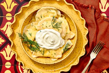 Overhead view of varenyky 