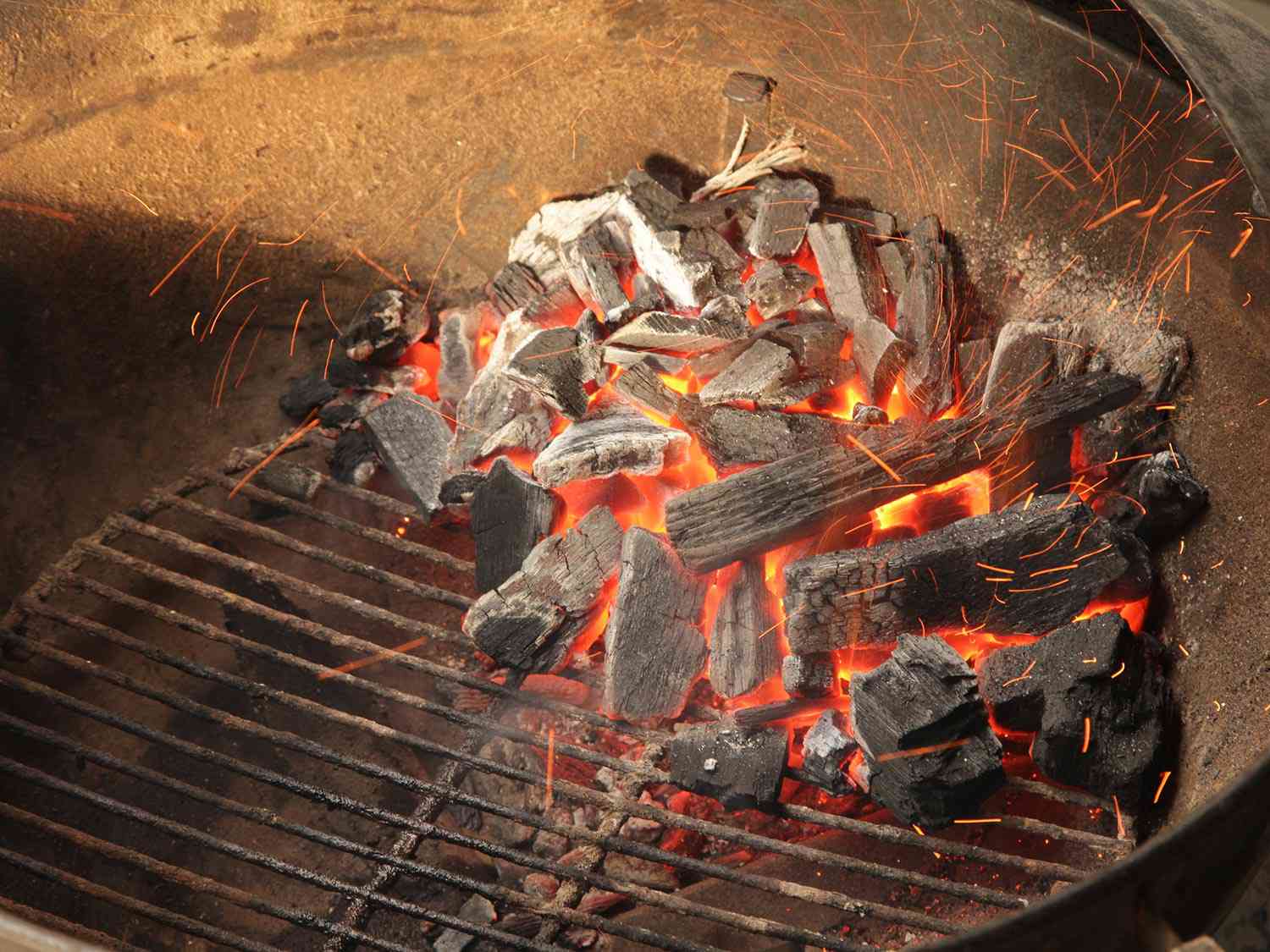 Ashed over and hot charcoal.