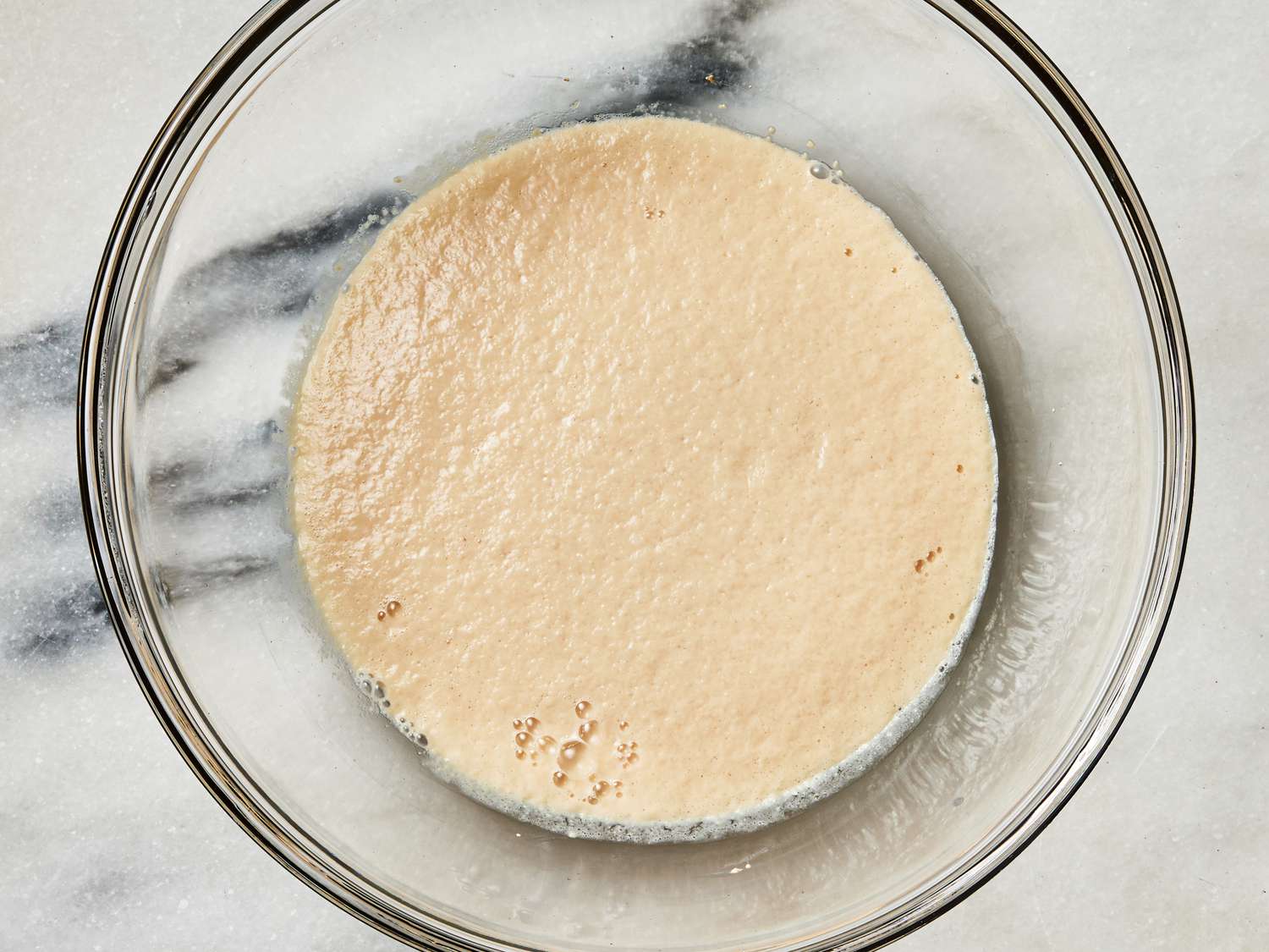 Overhead view of dough mixture in a bowl 