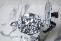 A closeup view of the inside of the Bialetti Moka Express moka pot.